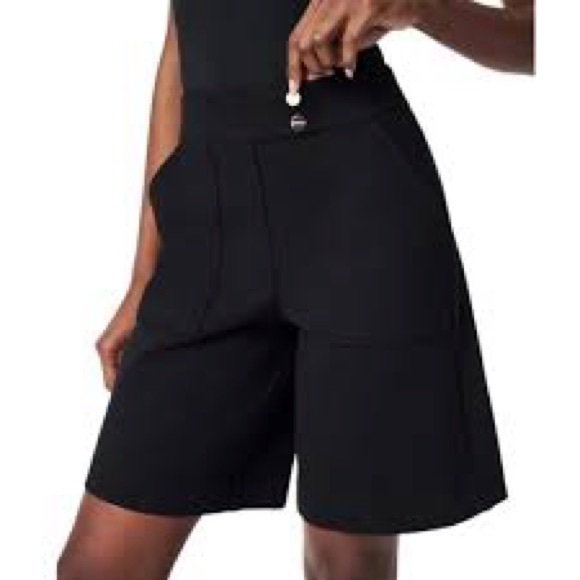 SPANX Pants - SPANX Ponte Button Tab Black High-Waist Bermuda Shorts Front Pockets Size XL